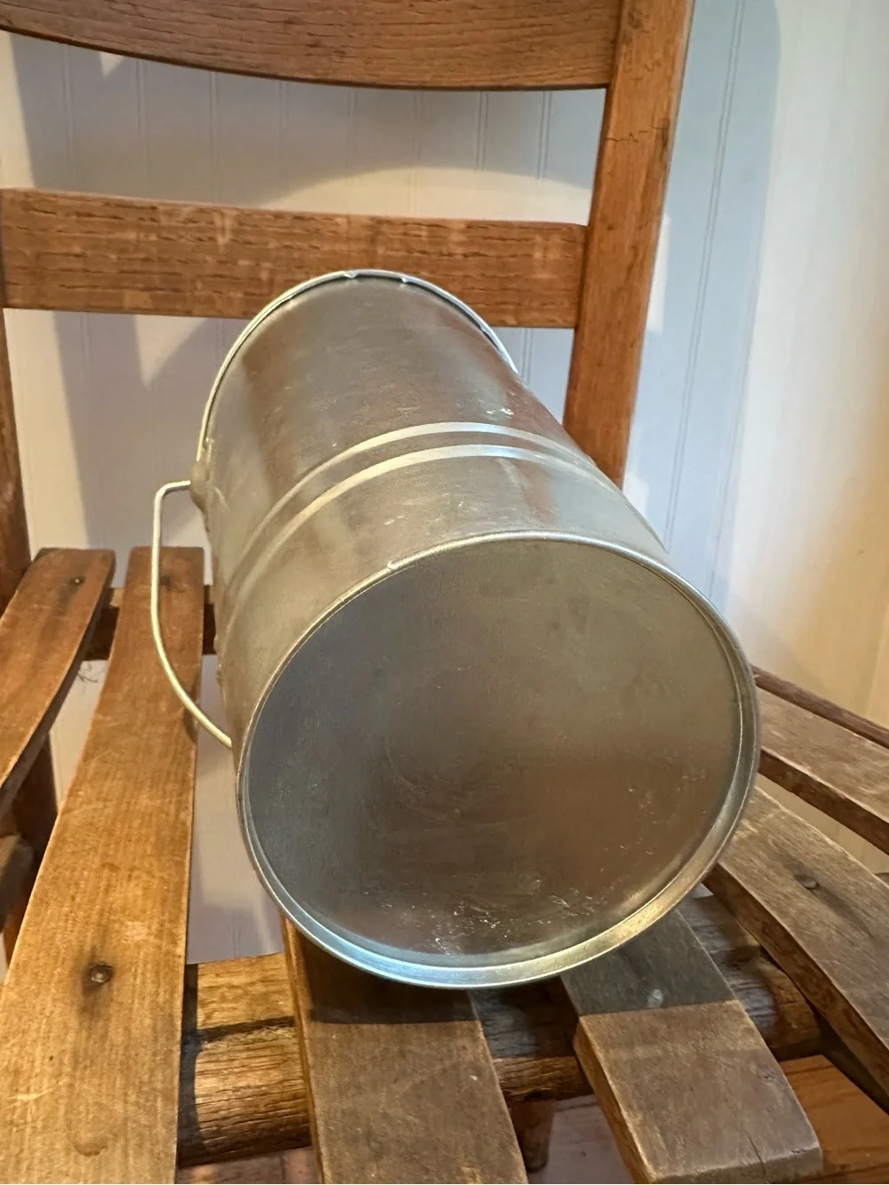 Galvanized • slanted bucket with handle • wall vase